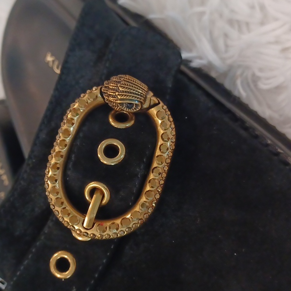 Kurt Geiger London Mayfair Crystal Embellished Eagle Head Buckle Mules Black - Picture 4 of 11